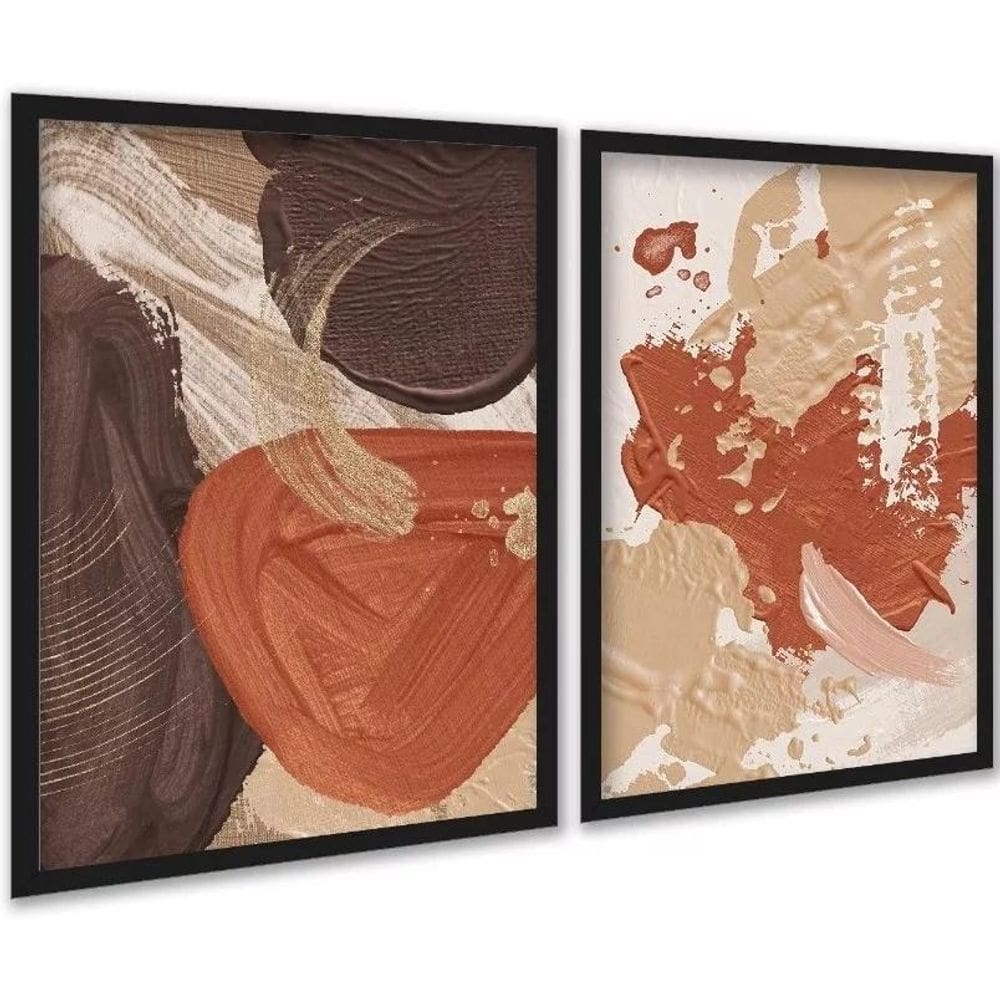 Kit 2 Quadros Abstratos Terracota Efeito Tinta 45X34Cm