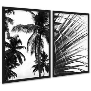 Kit 2 Quadros Coqueiro Planta Preto E Branco 33X24Cm
