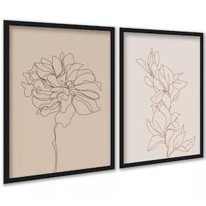 Kit 2 Quadros Flores Linhas Suaves - Bege 45X34Cm