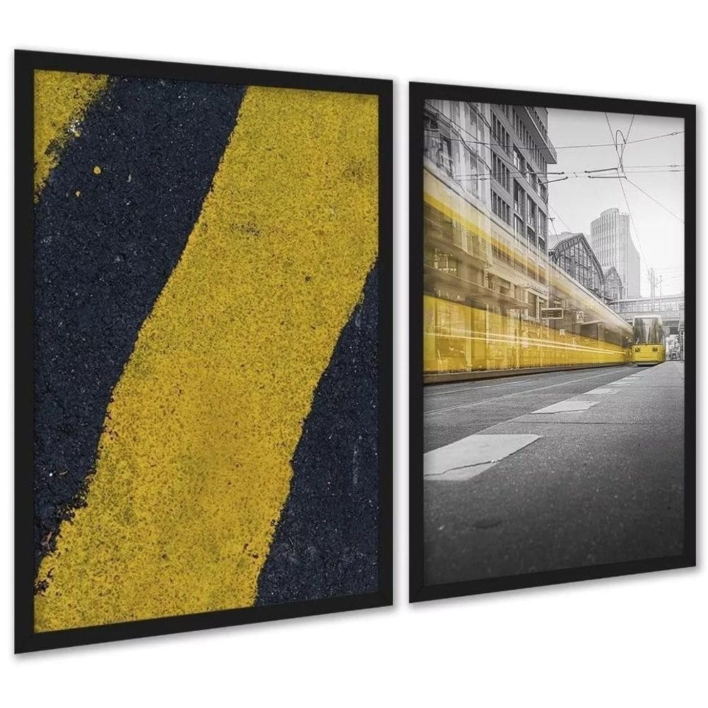 Kit 2 Quadros Decorativos Urbanos Amarelo Preto 33X24Cm