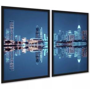 Kit 2 Quadros Foto Cidade - Luzes Reflexo 24X18Cm - Vidro