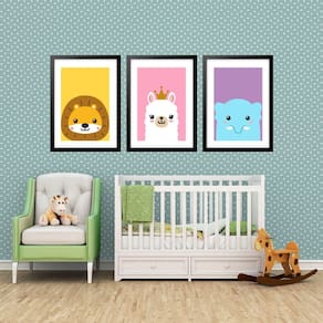 Kit 3 Quadros Grandes Quarto Infantil Filhotes 60X48Cm
