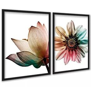 Kit 2 Quadros Decorativos Floral Colorido Arco Iris 33X24Cm