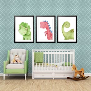 Kit 3 Quadros Grandes Quarto Infantil Baby Dino 60X48Cm