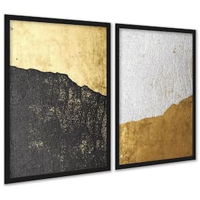 Kit 2 Quadros Abstratos Rústicos Preto Dourado 24X18Cm Vidro