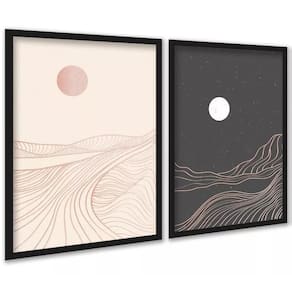 Kit 2 Quadros Montanhas Rosa Cinza Abstrato 33X24Cm - Vidro