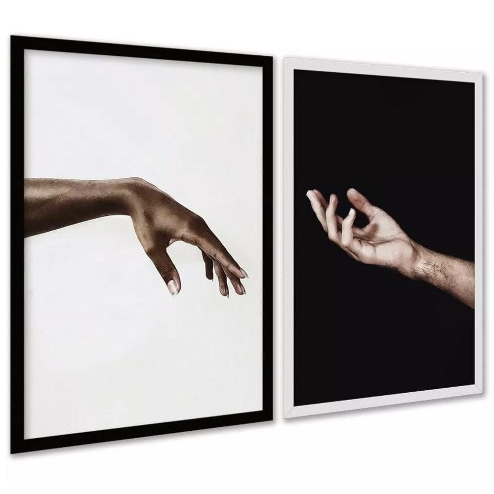 Kit 2 Quadros Diversidade Racial - Mãos 45X34Cm - Com Vidro