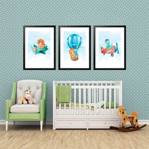 Kit 3 Quadros Grandes Quarto Infantil Esquadrilha Dino