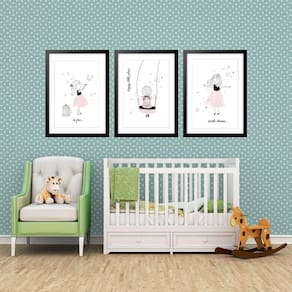 Kit 3 Quadros Grandes Infantil Happy Little Place 60X48Cm