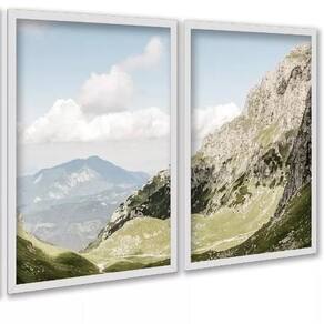 Kit 2 Quadros Decorativos Montanhas 24X18Cm - Com Vidro