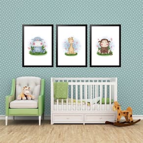 Kit 3 Quadros Grandes Quarto Infantil Filhotinhos I 60X48Cm