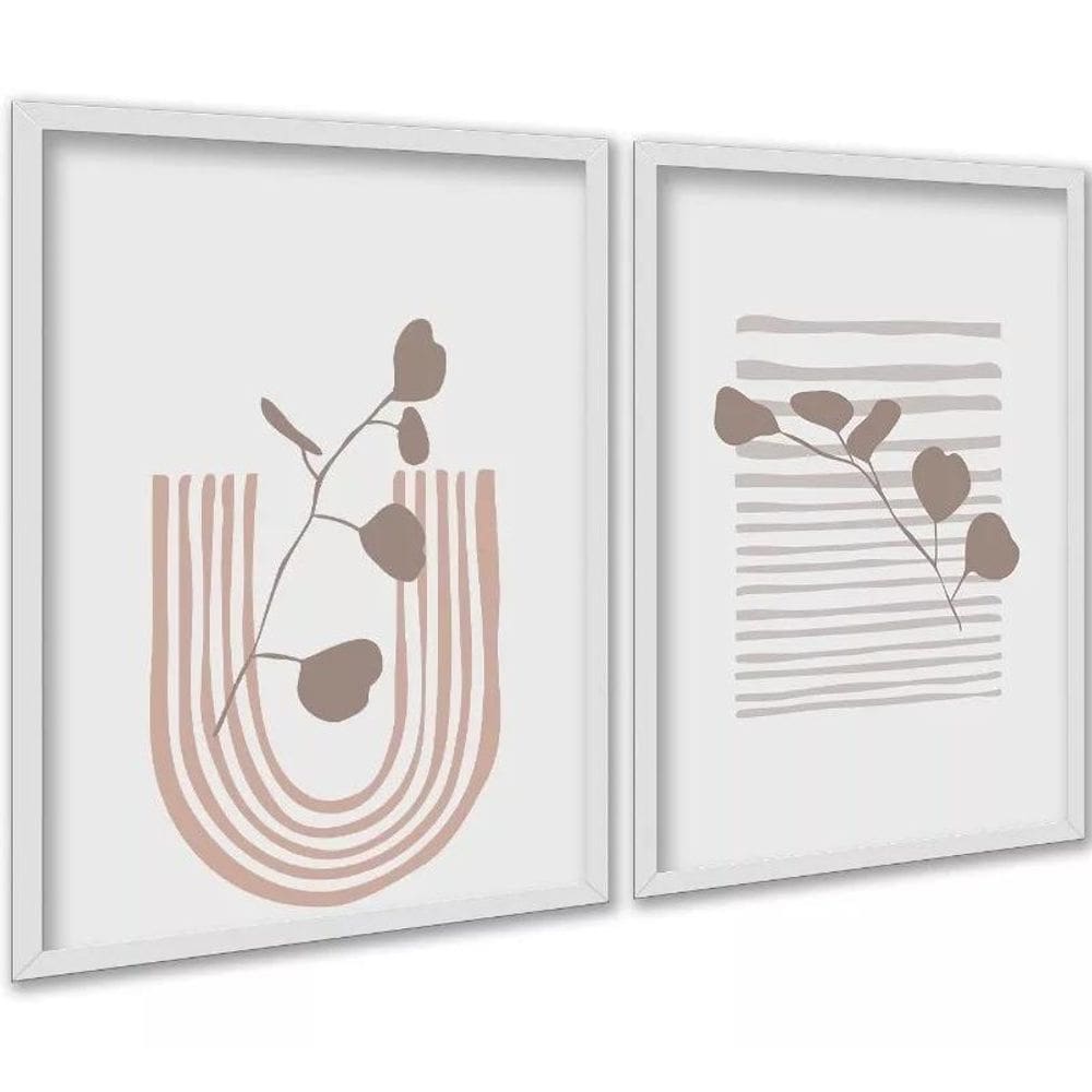 Kit 2 Quadros Ultra Minimalistas Neutros Boho 45X34Cm Vidro