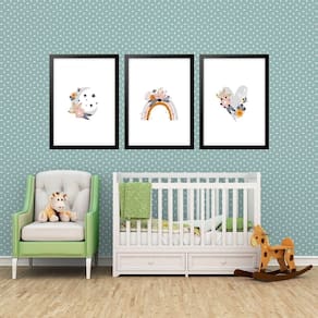 Kit 3 Quadros Grandes Quarto Infantil Flores 60X48Cm
