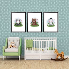 Kit 3 Quadros Grandes Quarto Infantil Filhotinhos 60X48Cm
