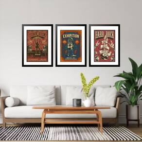Kit 3 Quadros Grandes Hard Rock Old 60X48Cm