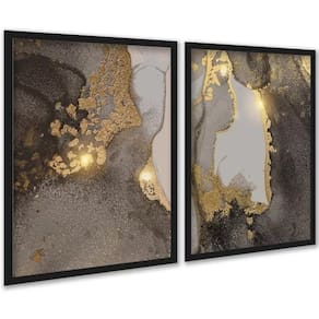 Kit 2 Quadros Abstratos Marmore Dourado Marrom 45X34Cm Vidro