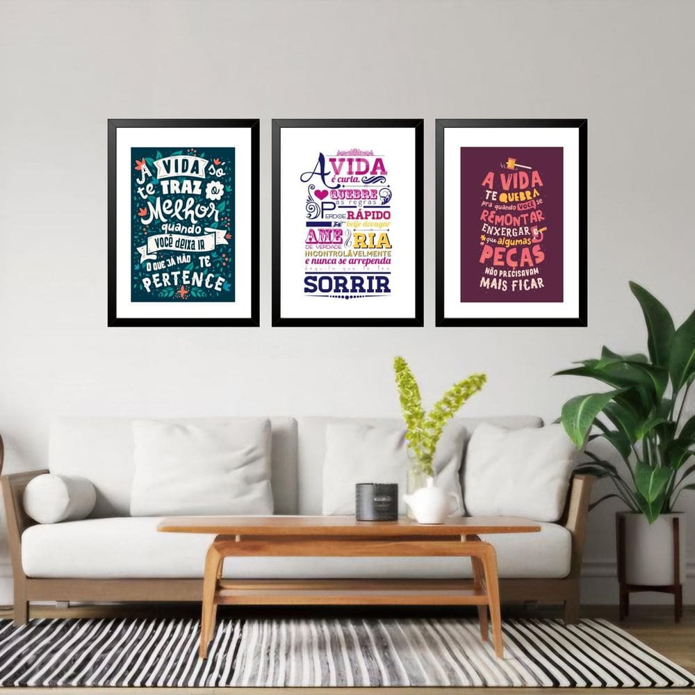 Kit 3 Quadros Grandes A Vida ... 60X48Cm