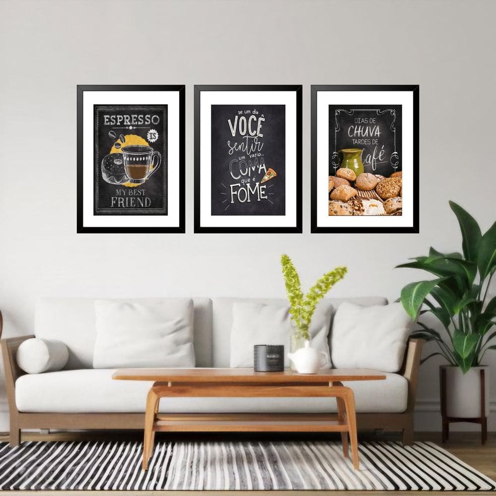 Kit 3 Quadros Grandes Cozinha Café 60X48Cm