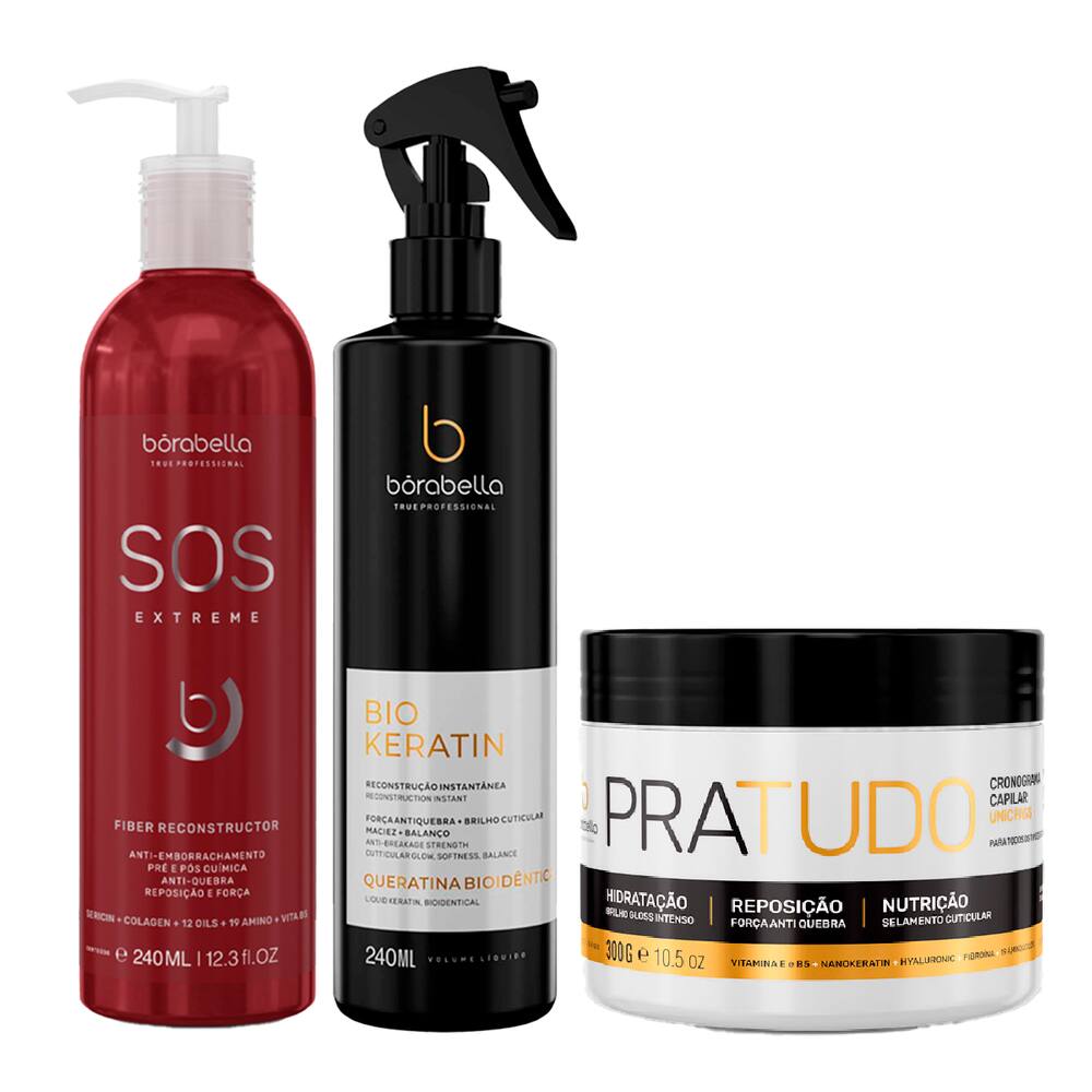 Kit SOS, Queratina BioKeratin e Máscara Pra Tudo Bórabella