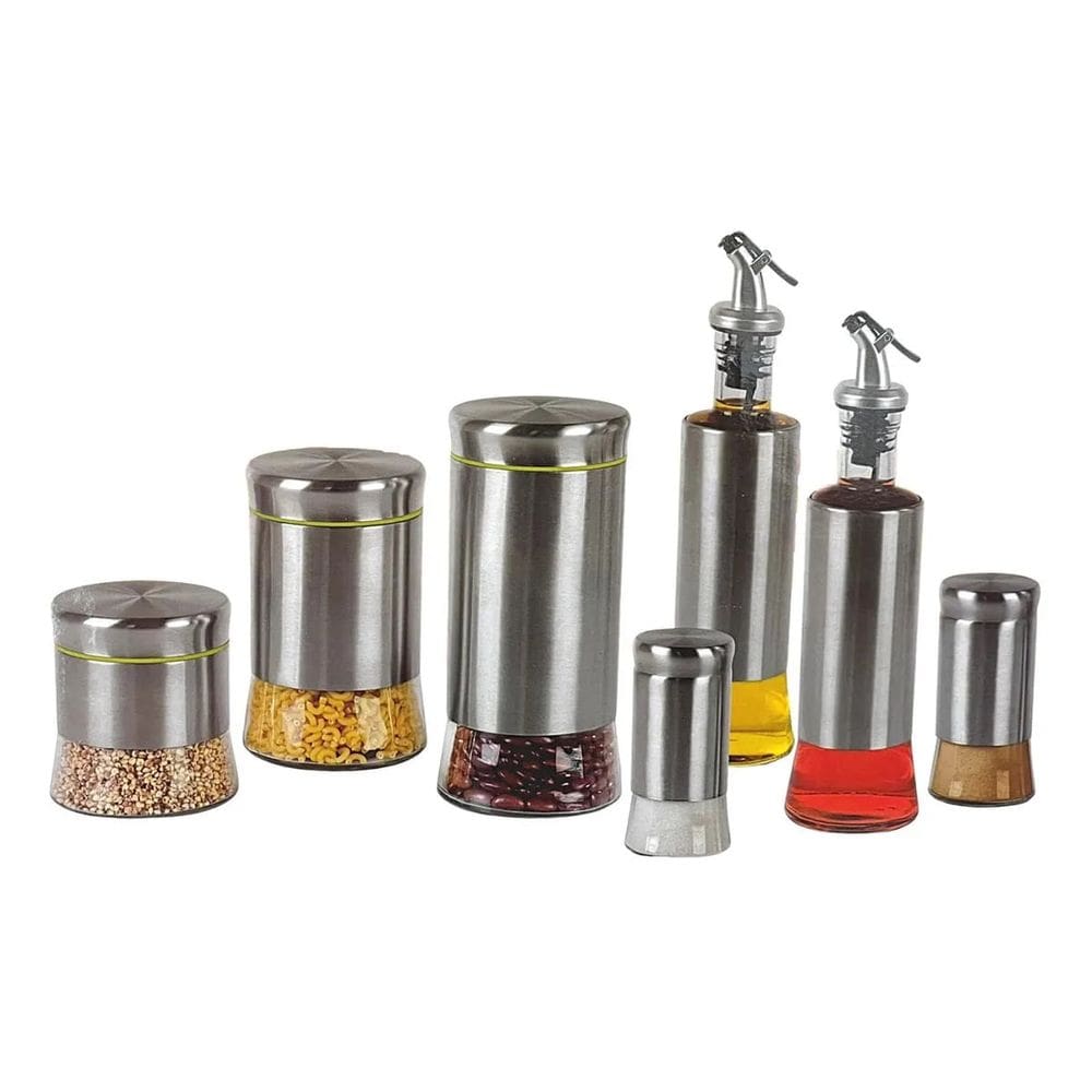 Conjunto Porta Mantimentos e Galheteiro em Inox 7 Peças Wincy