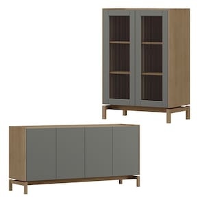 Cristaleira 2P Vidro Balcao Buffet 4P Oak Ferrolack Milani Store