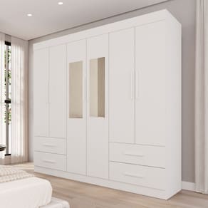 Guarda-Roupa Casal Kali 6 Portas 4 Gavetas com Espelho Branco - Pnr Móveis