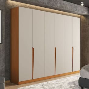 Guarda-Roupa Casal Porto 6 Portas 4 Gavetas Freijó/Creme - Politorno
