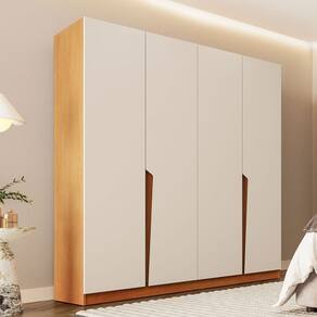 Guarda-Roupa Casal Porto 4 Portas 4 Gavetas Freijó/Creme - Politorno