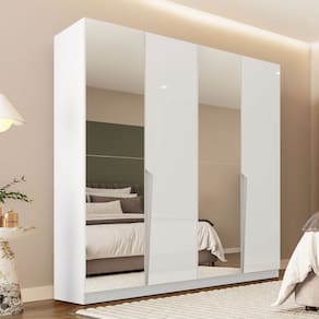 Guarda-Roupa Casal Porto 4 Portas 4 Gavetas com Espelho Branco - Politorno