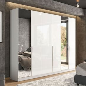 Guarda-Roupa Casal Porto 6 Portas 4 Gavetas com Espelho Branco - Politorno