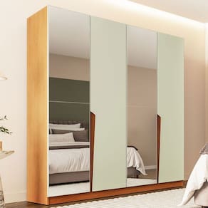 Guarda-Roupa Casal Porto 4 Portas 4 Gavetas com Espelho Freijó/Verde - Politorno