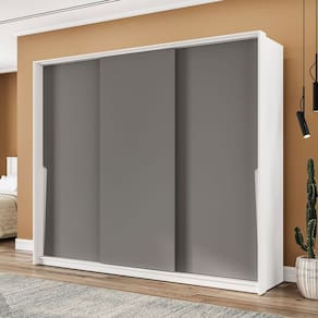 Guarda-Roupa Casal Porto 3 Portas 4 Gavetas Branco/Cinza - Politorno