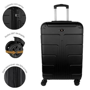 Mala de Viagem Padrão Anac ABS Rígida, Com Rodas Duplas 360º, Expansível, Cadeado com Senha, Word Onboard