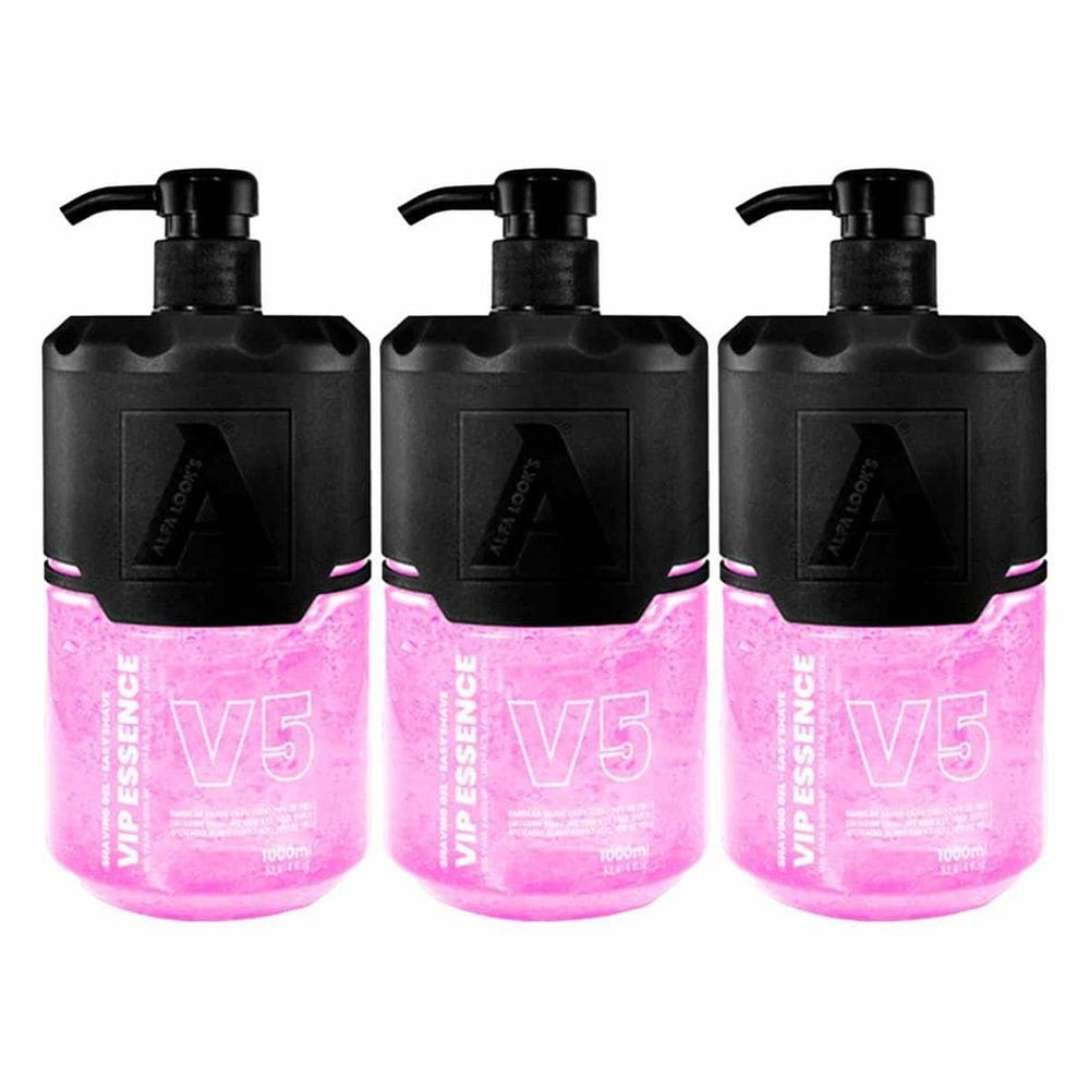 Kit 3X Shaving Gel Barbear Vip Essence V5 1000Ml Alfa Look`S