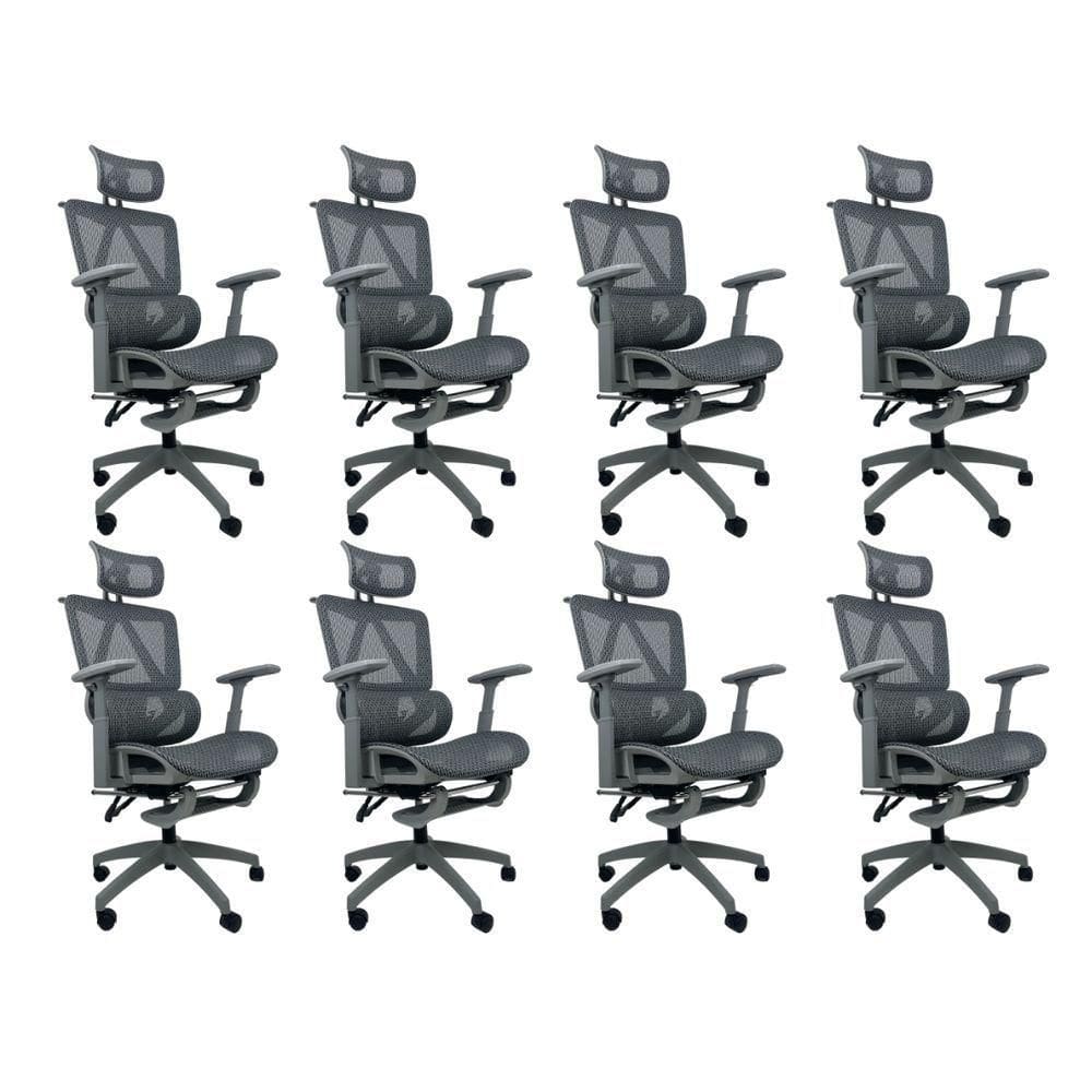 Kit 8 Cadeiras de Escritório Presidente Executiva Oficial Titan Cinza