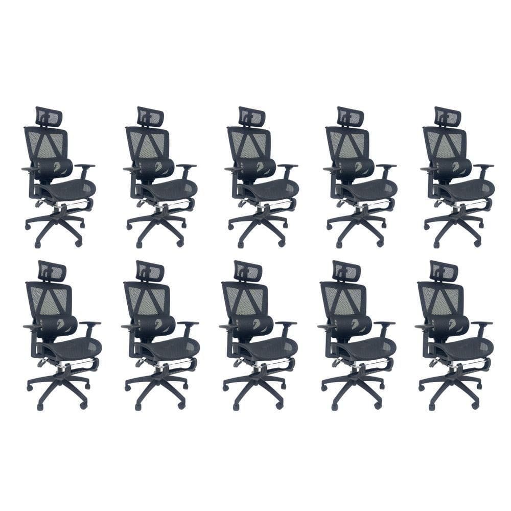 Kit 10 Cadeiras de Escritório Presidente Executiva Oficial Titan Preto