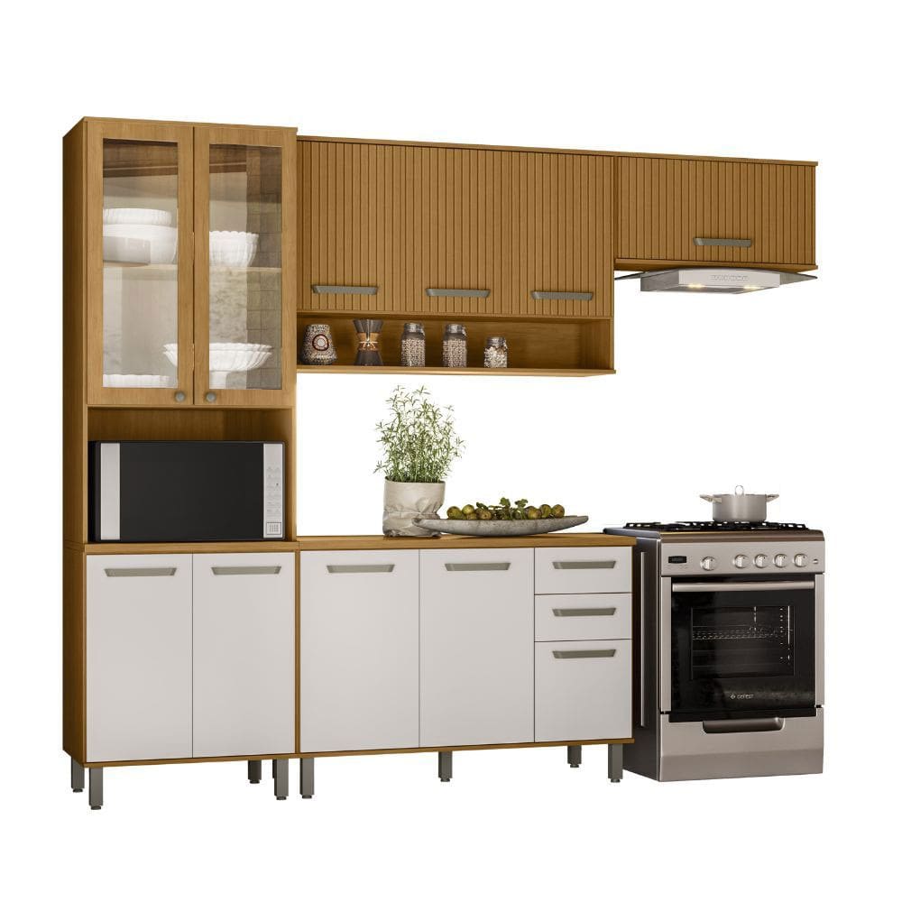 Cozinha Modulada Criare 4 Peças com Cristaleira 11 Portas com Tampo Poliman Móveis
