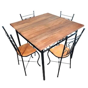 Conjunto De Jantar Industrial Rústico: Mesa Quadrada + 4 Cadeiras Compactas Tamanho 60x60cm