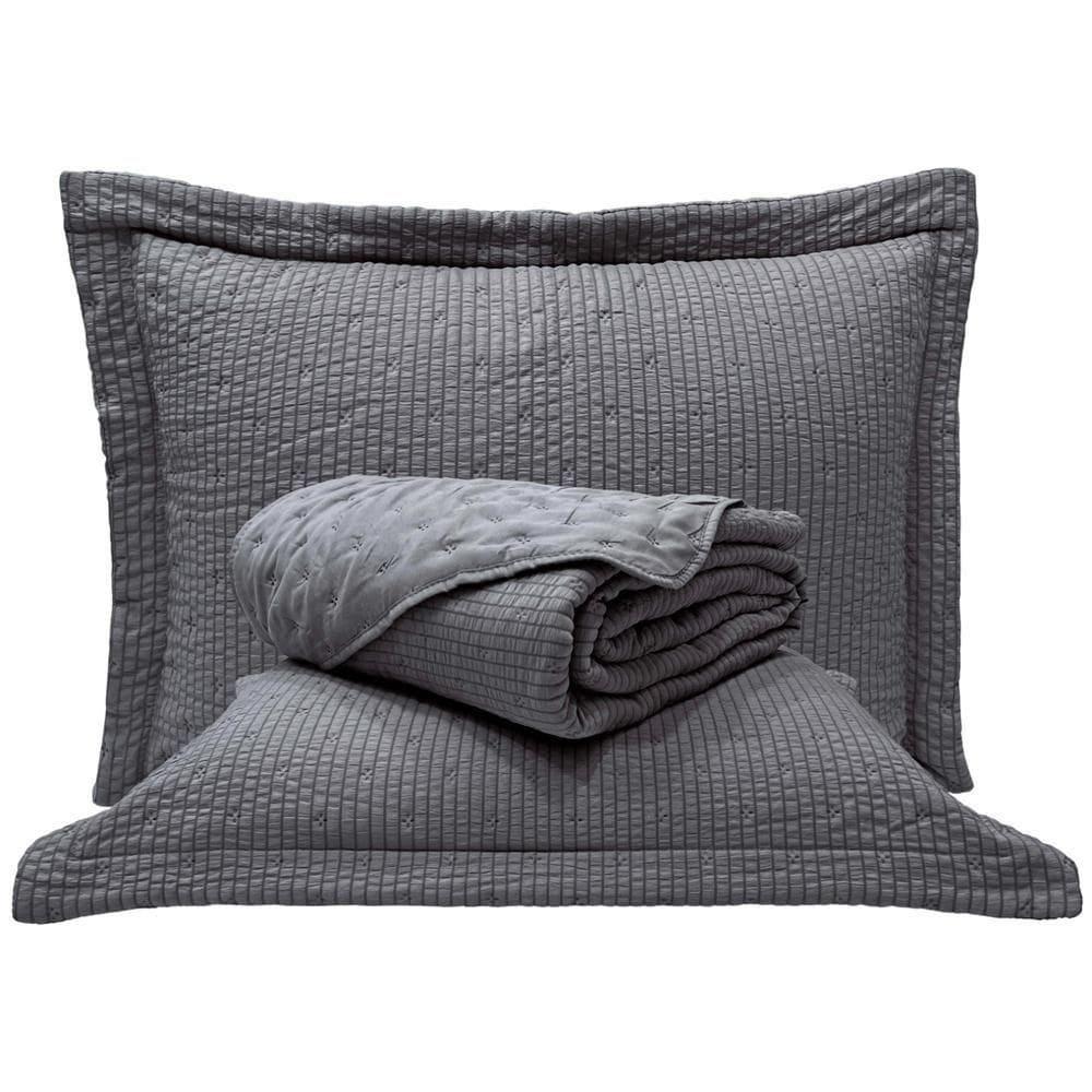 Cobre Leito Queen Analu Micropercal 300 Fios Dupla Face Texturizado 3 Peças - Chumbo