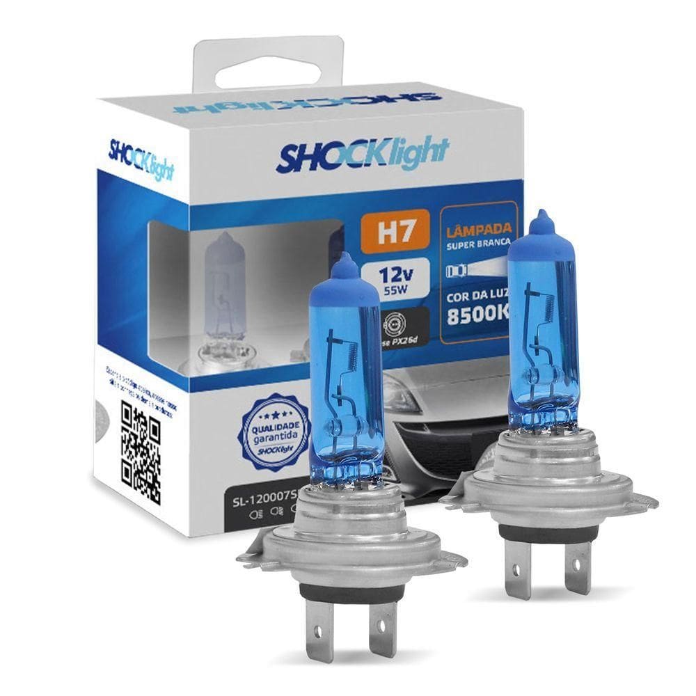 Kit Lâmpadas Halogena Super Branca H7 55w 8500k Shocklight