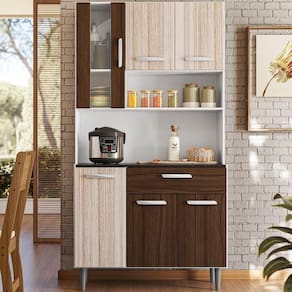 Cozinha Compacta 6 Portas 1 Gaveta 91 Cm Coral Branco Rovere Amendoa Pln