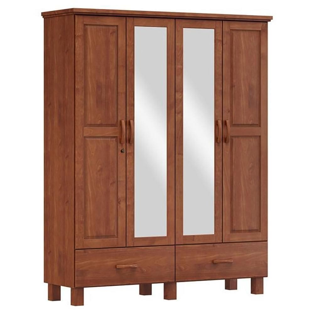 Guarda Roupa Madeira Maciça 4 Portas 2 Gavetas Espelho 157 Cm 1142 Imbuia Milani Store