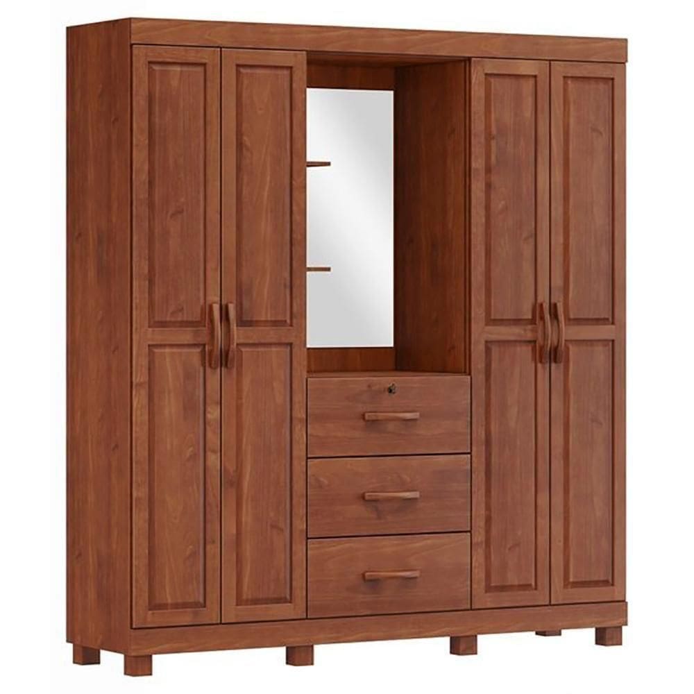 Guarda Roupa Capela Madeira Maciça 4 Portas 3 Gavetas 183 Cm 1143 Imbuia Milani Store