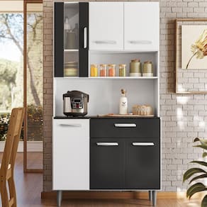 Cozinha Compacta 6 Portas 1 Gaveta 91 Cm Coral Branco Preto Pln