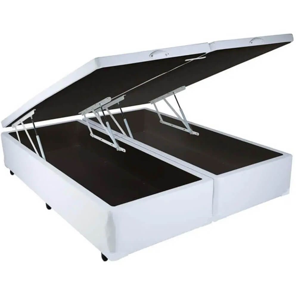 Base Box Bipartida Baú King em Corino Universal 41x203x193 Cor Branco