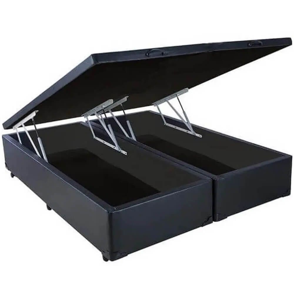 Base Box Bipartida Baú King em Suede Universal 41x203x193 Cor Preto