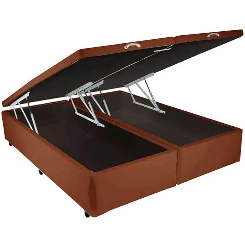 Base Box Bipartida Baú King em Corino Universal 41x203x193 Cor Marrom