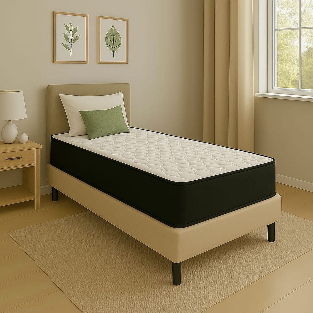 Cama Box Solteiro + Colchão Espuma D45 Suede Bege 17x78x188cm