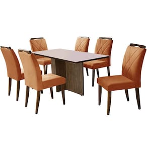 Mesa de Jantar Los Angeles 160x80cm em Veludo com 6 Cadeiras California Minas Plac Cor Canela Off White com Tecido Cobre