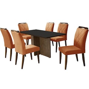 Mesa de Jantar Los Angeles 160x80cm em Linho com 6 Cadeiras California Minas Plac Cor Canela Grafite com Tecido Cobre